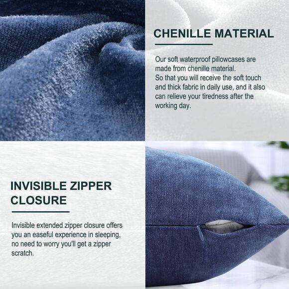 2pcs Chenille Throw Pillow Covers Soft Cushion Covers Water Repellent 16x16 Inch - Picture 5 of 6